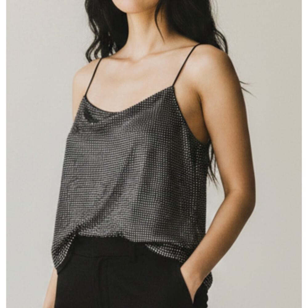 H&M Studio Rhinestone Embellished Strappy Top Grey XL